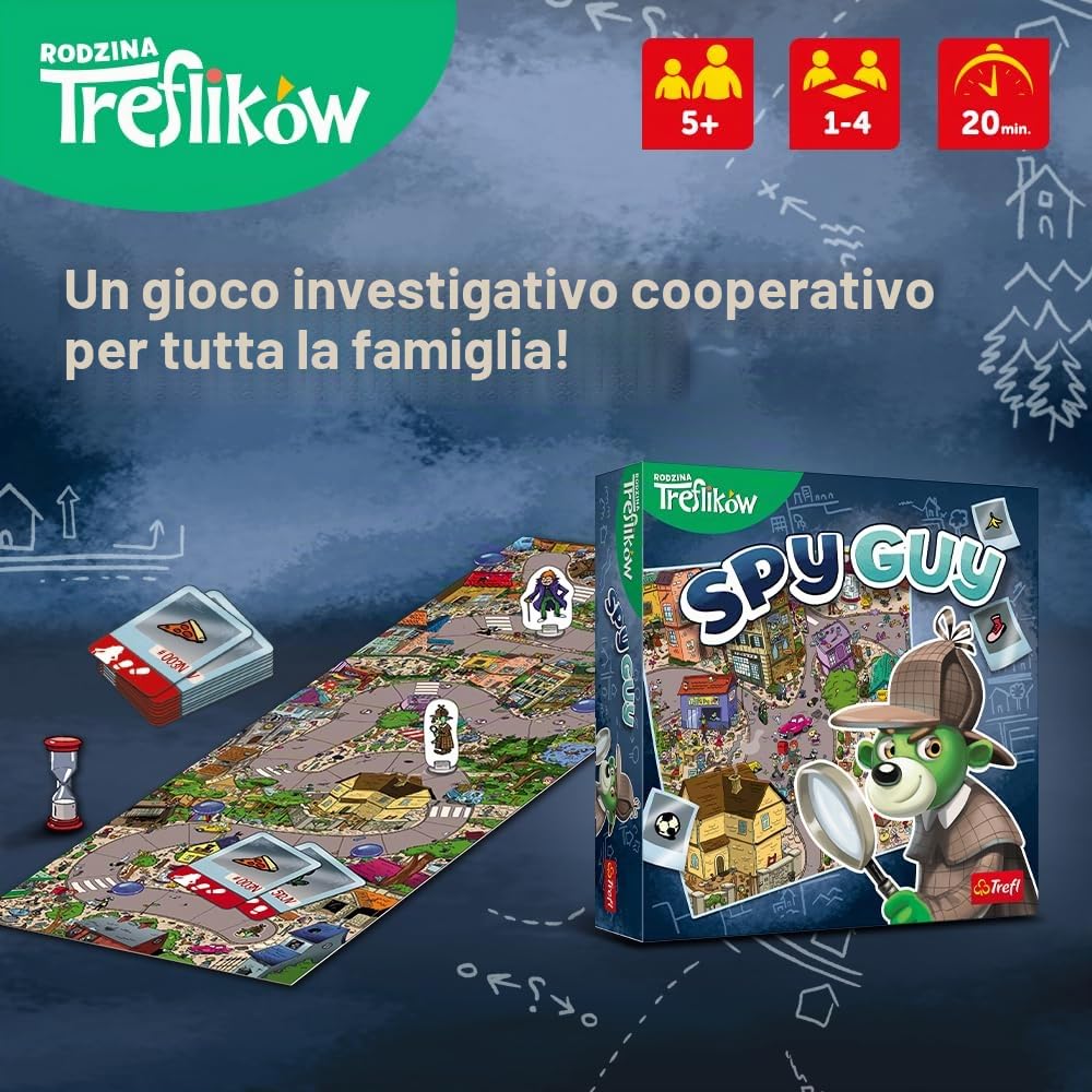 Trefl - Spy Guy - Gioco Detective Cooperativo, Famiglia Society, Cercare Prove e Cattura Il Criminale, Grande Vassoio con Una Città, Gioco Familiare per Adulti e Bambini da 5 Anni