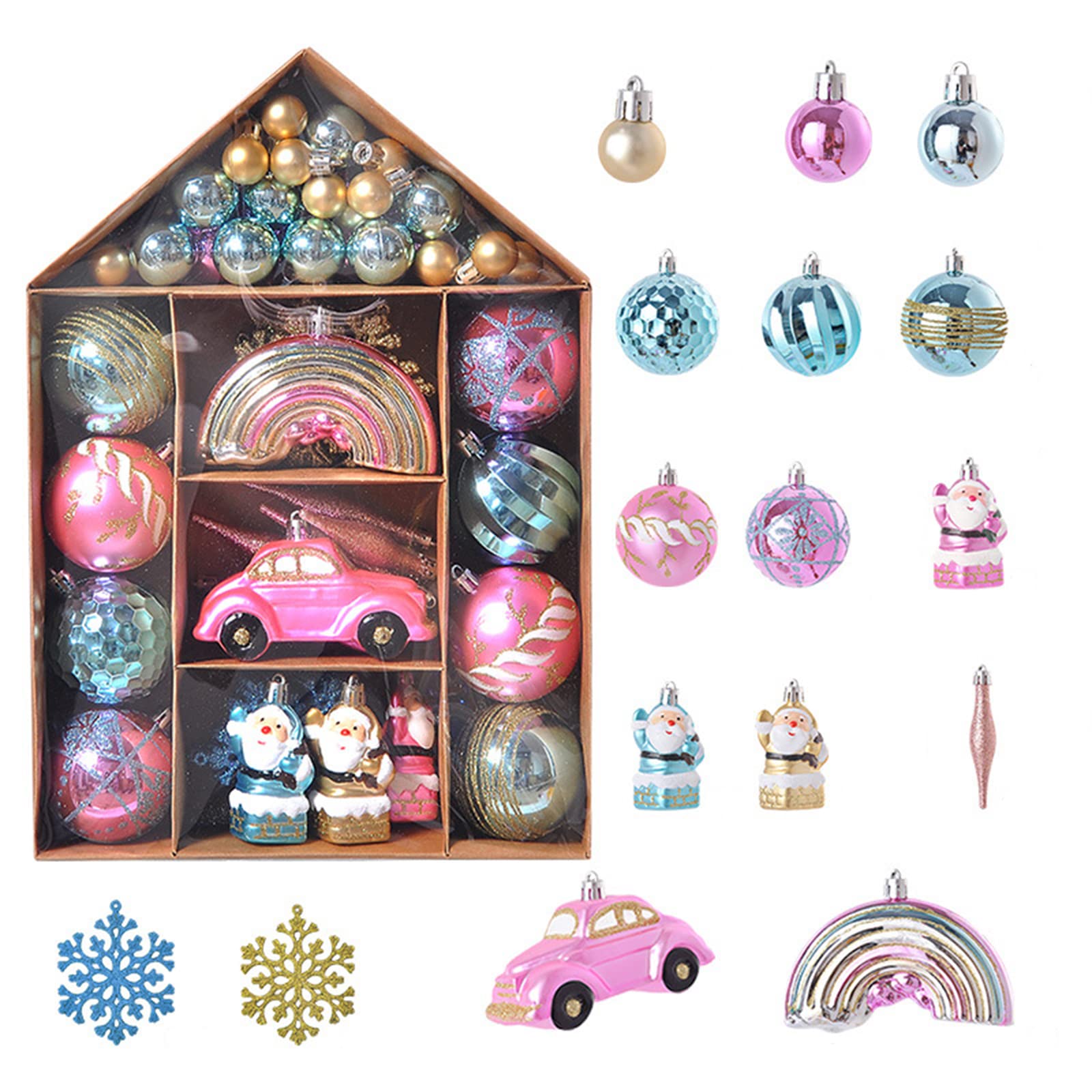 Boules de Noël incassables de 3 à 11 cm lot 70 pièces décoration sapin rose