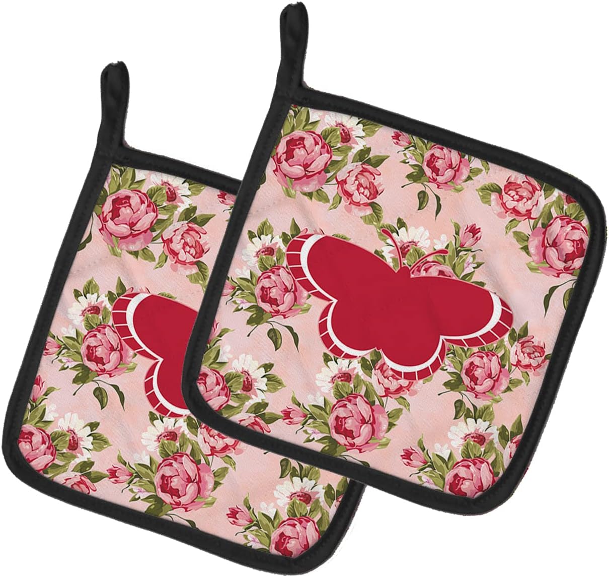 Caroline's Treasures BB1015-RS-PK-PTHD Lobster Shabby Chic Pink Roses Pair of Pot Holders, Pink Kitchen Heat Resistant Pot Holders Sets Oven Hot Pads for Cooking Baking BBQ, 7 1/2 x 7 1/2