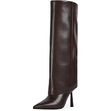 Modatope Fold Over Knee High Boots Pointed Toe Stiletto Heel Shark Boots
