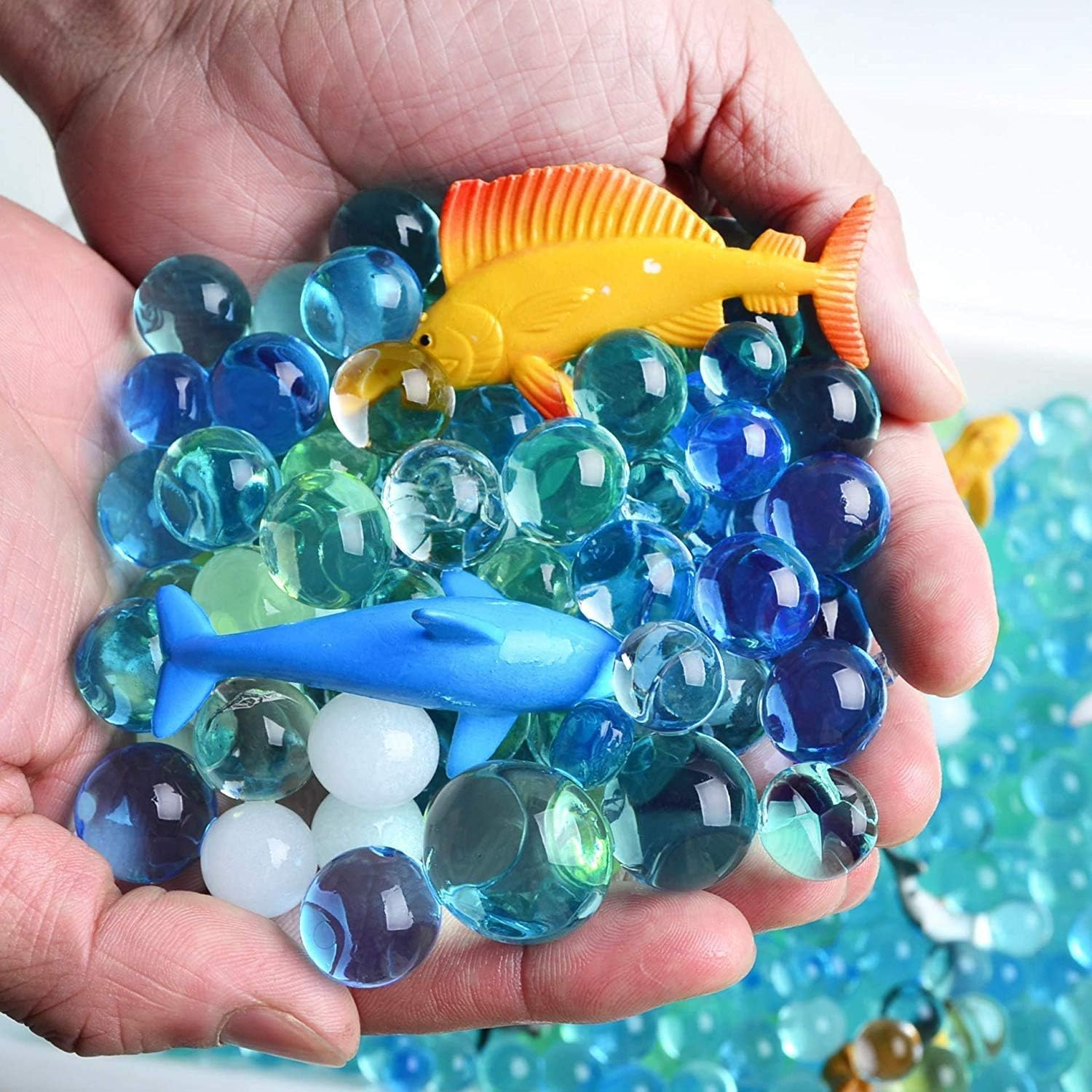 AINOLWAY Water Beads (Half Pound) for Ocean Explorers' Tactile Sensory Experience - 5 Colors Growing Crystal Bead Ocean Exploration - Kit for Kids Sensory Play 20,000ct… (Ocean Sensory bin)