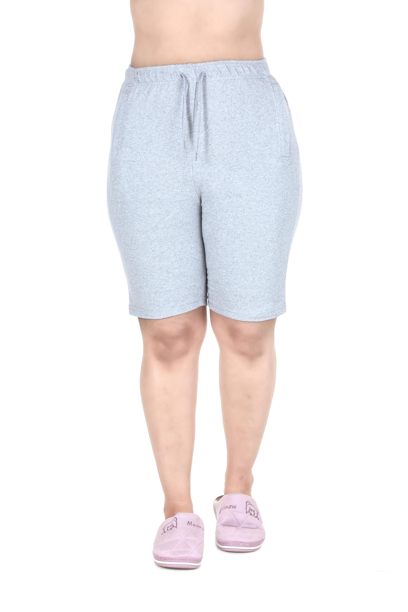 (Pack of 1) Women Melange Grey Cotton Shorts, 6XL-image-17