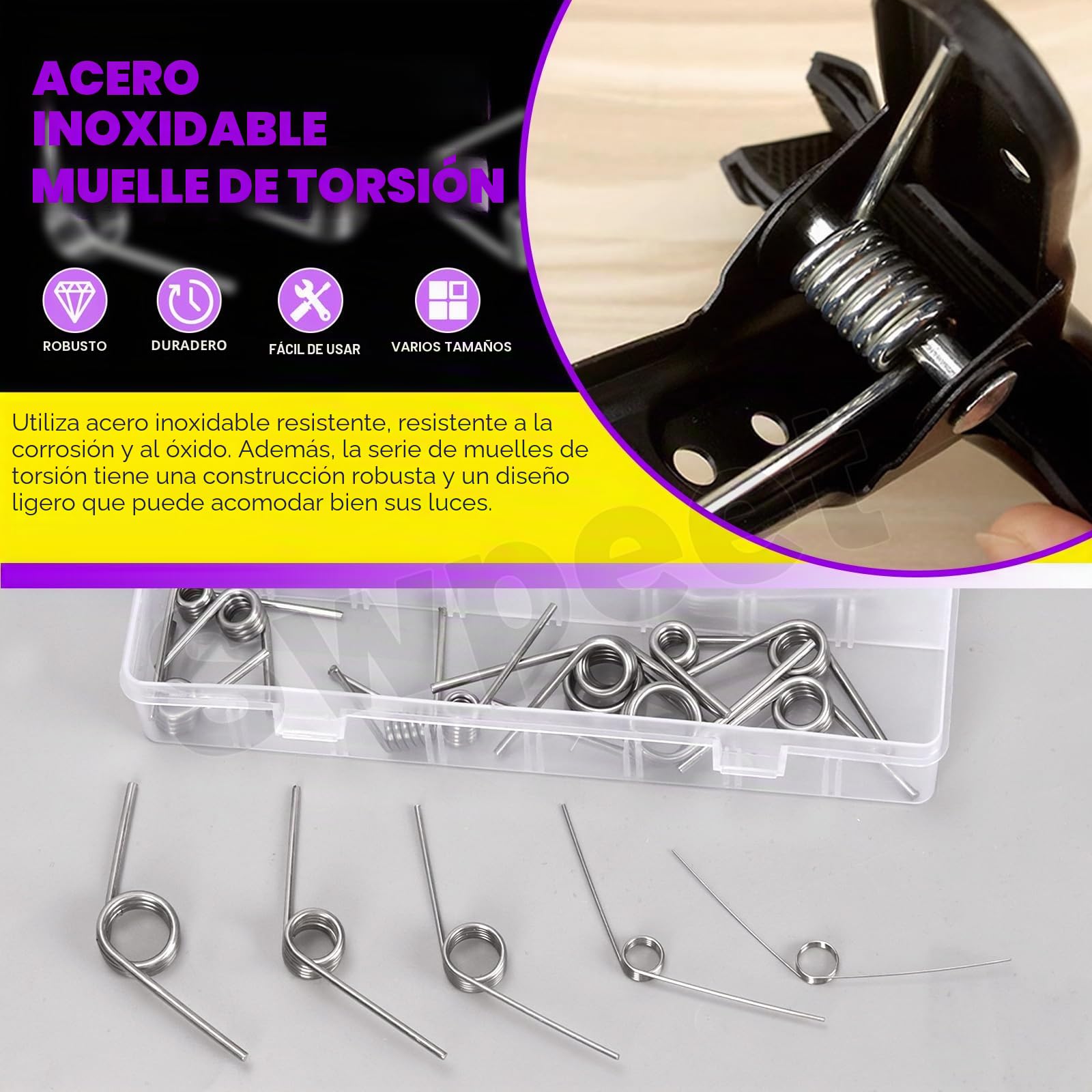 Swpeet Juego de 45 resortes torsionales de acero inoxidable 45/90/120 grados 15 tamaños