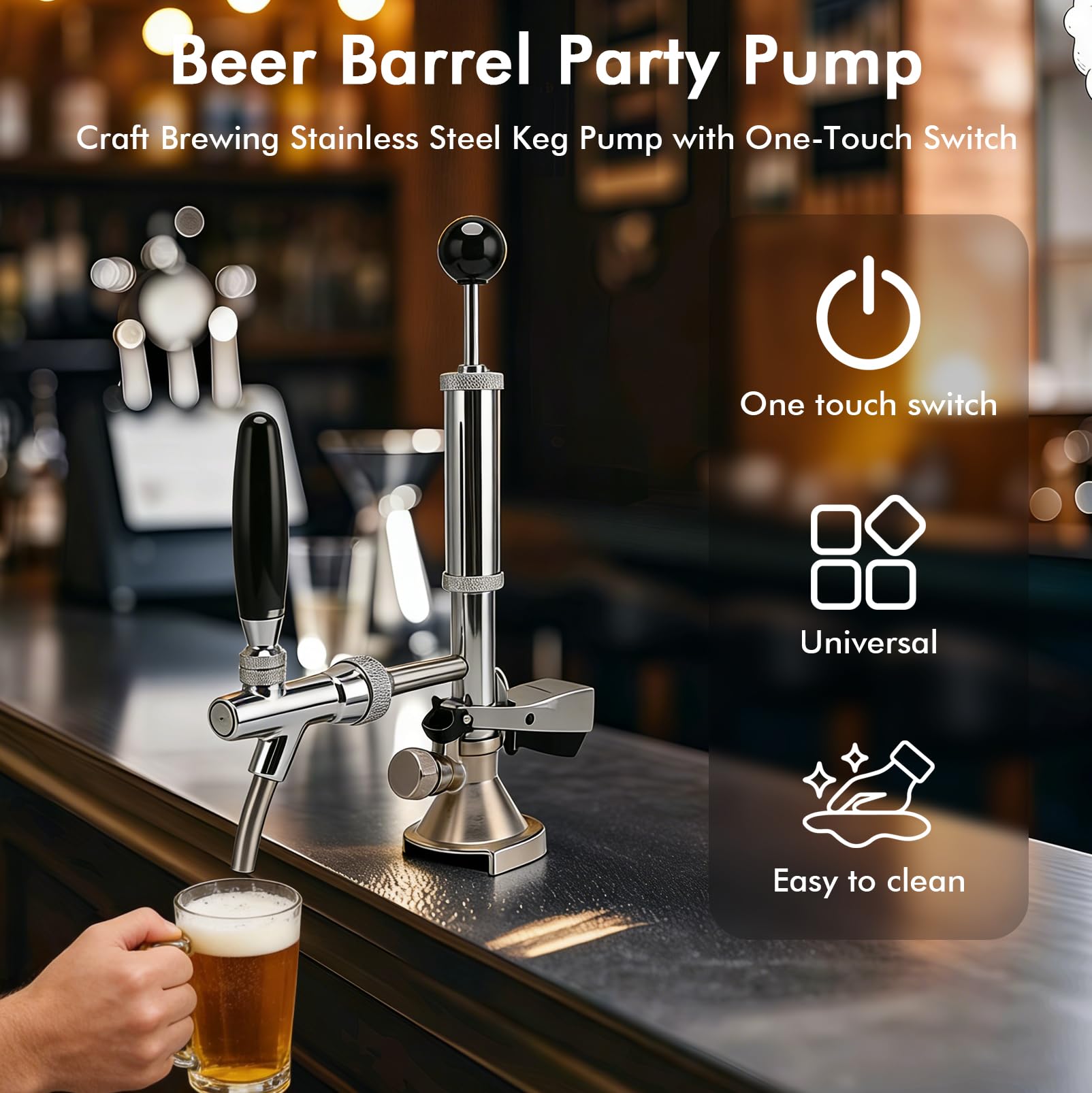 4-Zoll-Bierfass-Partypumpe, Edelstahl Bierfass Zapfhahn mit Luftpumpe und Verteiler, Edelstahl-Fasszapfanlage mit Luftpumpe und Verteiler, für Picknick, Party, Camping und Familienfeiern