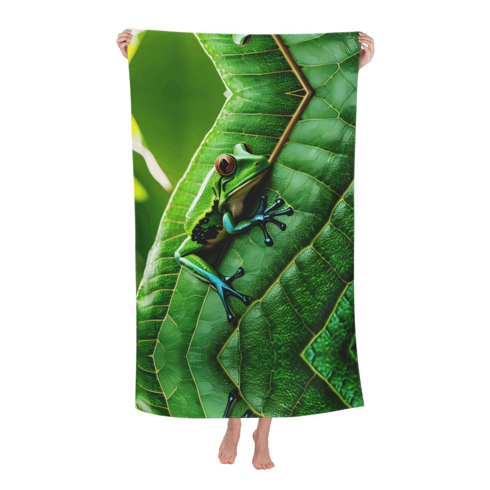 Oazcvbnn Women's White Frog Leaves Print Adult Beach Towel Summer Travel Pool Vacation Swimming Fitness Outdoor Adventures