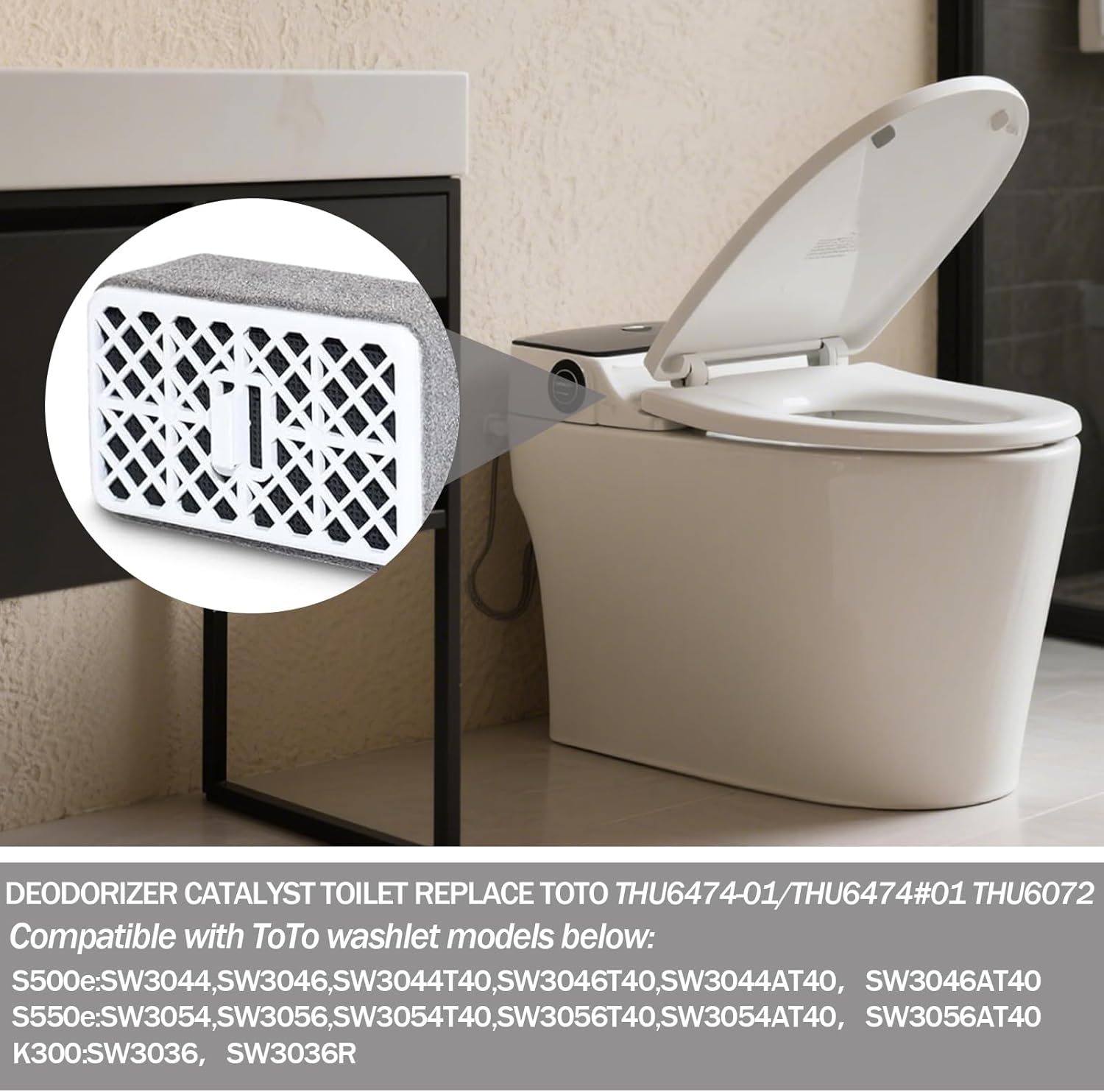 2-Pack THU6474 Deodorizer Cartridge for TOTO Washlet – Compatible with THU6474-01/THU6072, S500E/S550E/K300/C2/C5, SW3074/SW3054T40 – Activated Carbon Filter