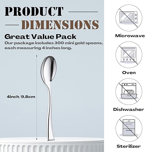 Vista 16 de Mimorou Juego de 300 mini cucharas desechables doradas de 4 pulgadas, pequeños postres de plástico, cucharas de degustación resistentes