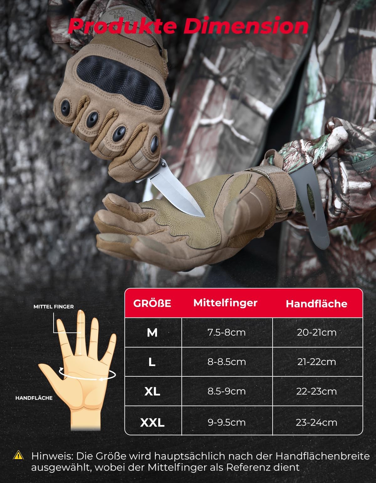 KEMIMOTO Guantes Moto con Dedos Completos, Tácticos y Protector de Nudillos de Fibra de Carbono, Pantalla Táctil y Transpirables, para Hombre, Militar, Bushcraft, Caza