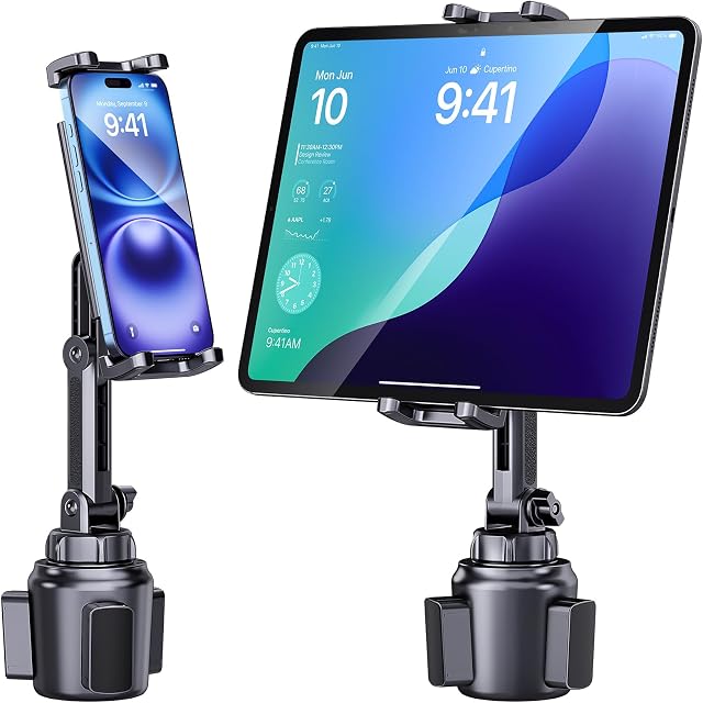 Cup Holder Phone Tablet Mount for Car,Truck,360° Rotatable Stand Holder and Adjustable Arm, Compatible with 4-10 inches iPad Samsung Tab iPhone Cellphones Kindle Fire HD