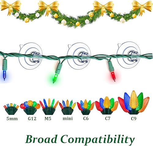 Miniatura 3 de Profully 100 ventosas de cadena de luces de Navidad, mini soporte de ventosa de luz navideña, colgar luces de Navidad, ganchos para colgar tiras de