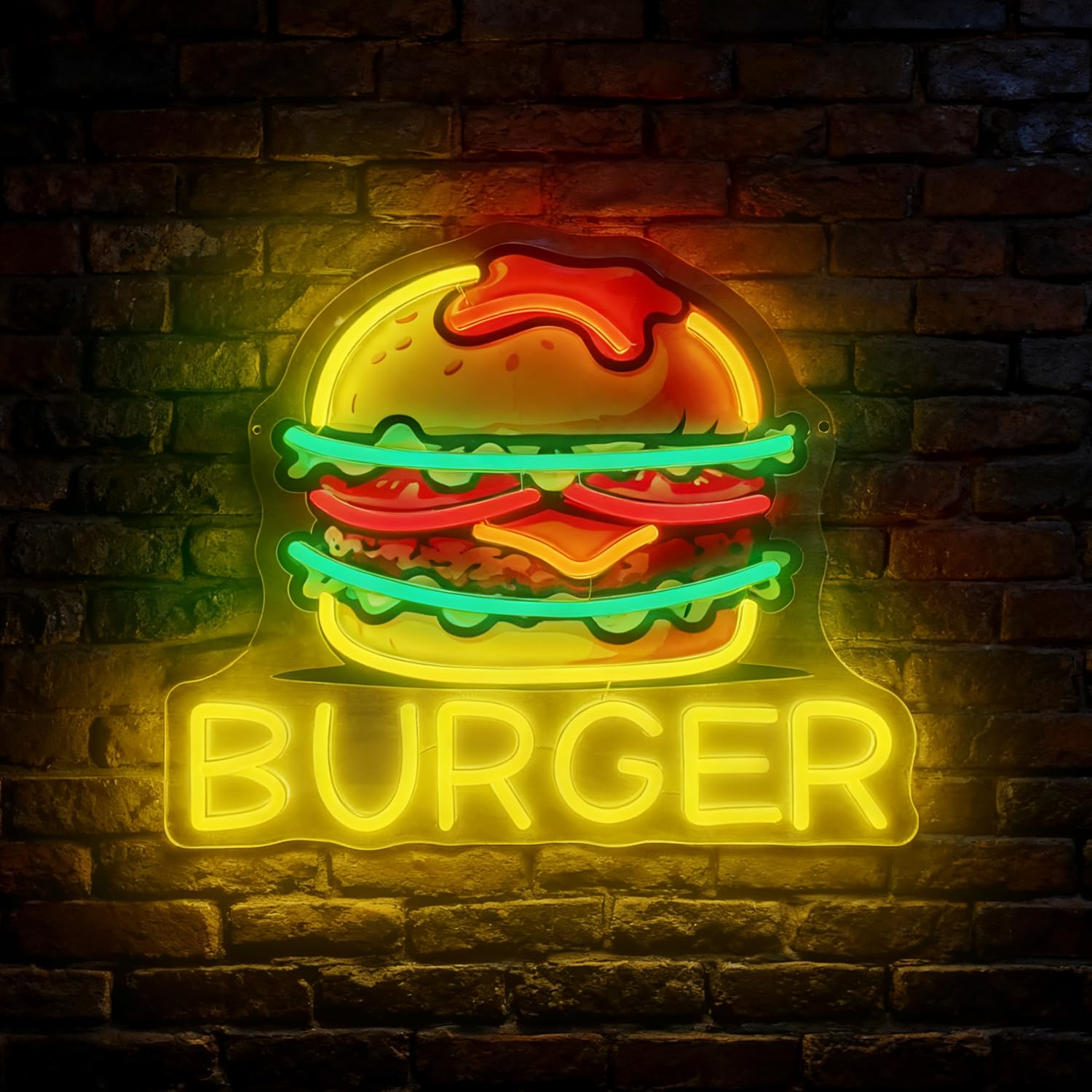 Panneau néon Burger, Panneau LED Hamburger lumineux, Décoration de mur pour restaurant, snack-bar, magasin de fast-food, camion de restauration, cuisine, cave de l’homme, chambre à coucher, fête