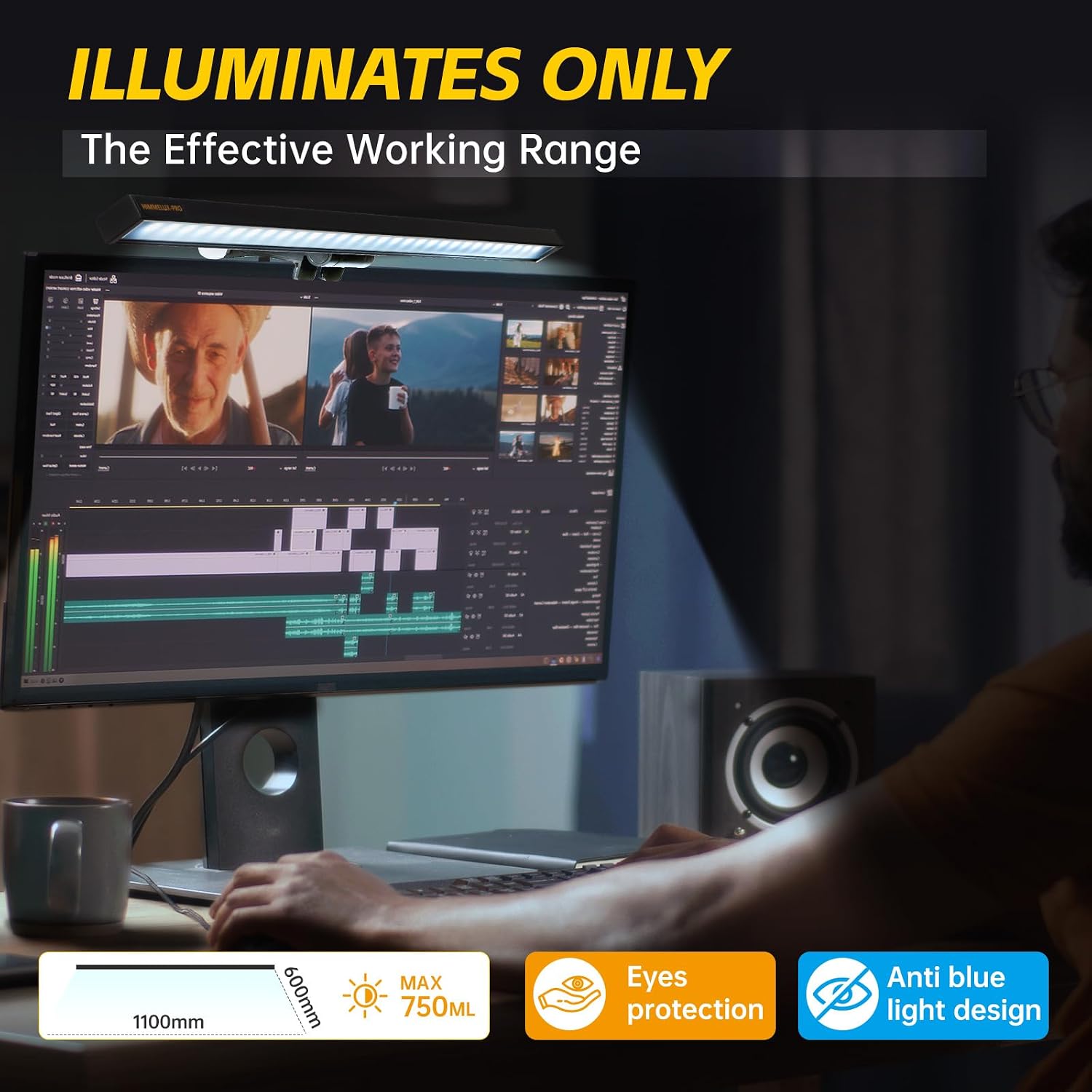 Led Desk Lamp for Office Home Computer Monitor Light Bar USB Powered Monitor Lamp Adjustable Color Temperature Brightness Laptop LED Screen Light Bar USB reading light bar for Game Reading Accessories - 6