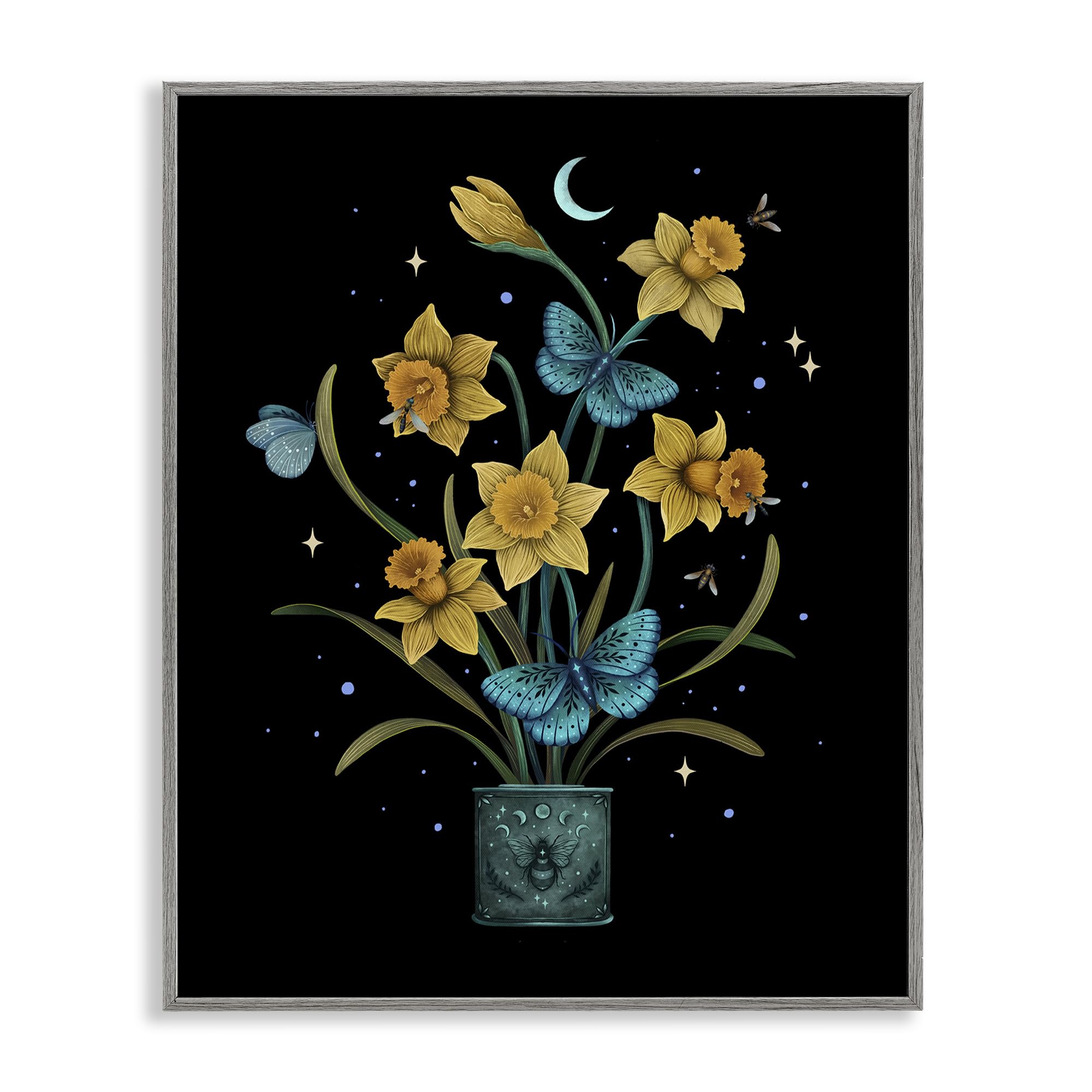 Stupell Industries Farmhouse Gray (Textured) Mystical March Daffodils Floral, 24 X 30 Inch Framed Giclée Print