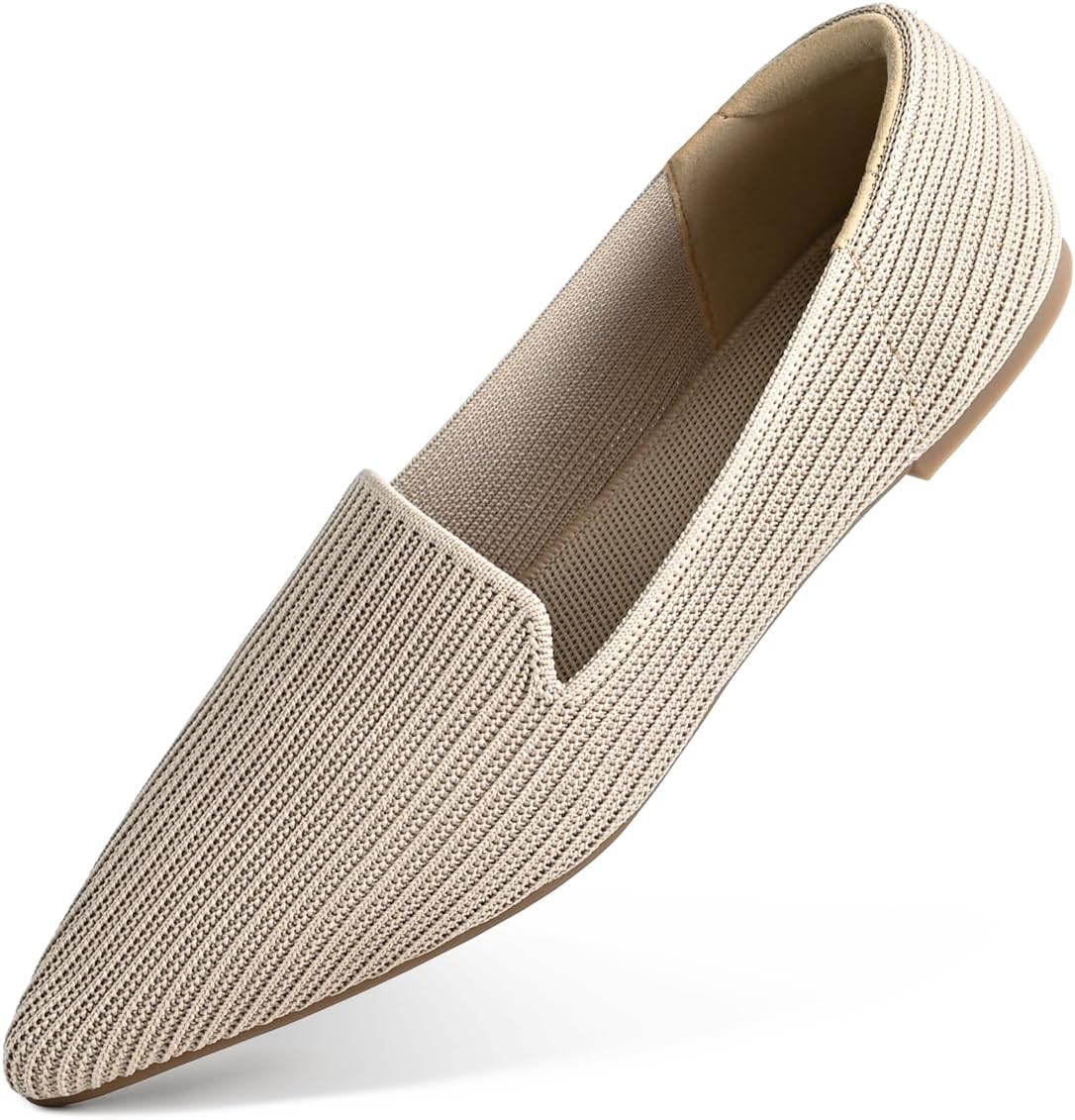 Pointed Toe Flats for Women Knit Ballet Flats Dress Shoes Comfortable Slip on Women Flats for Dressy Casual Office Work Foldable Soft Shoes Walking Flats