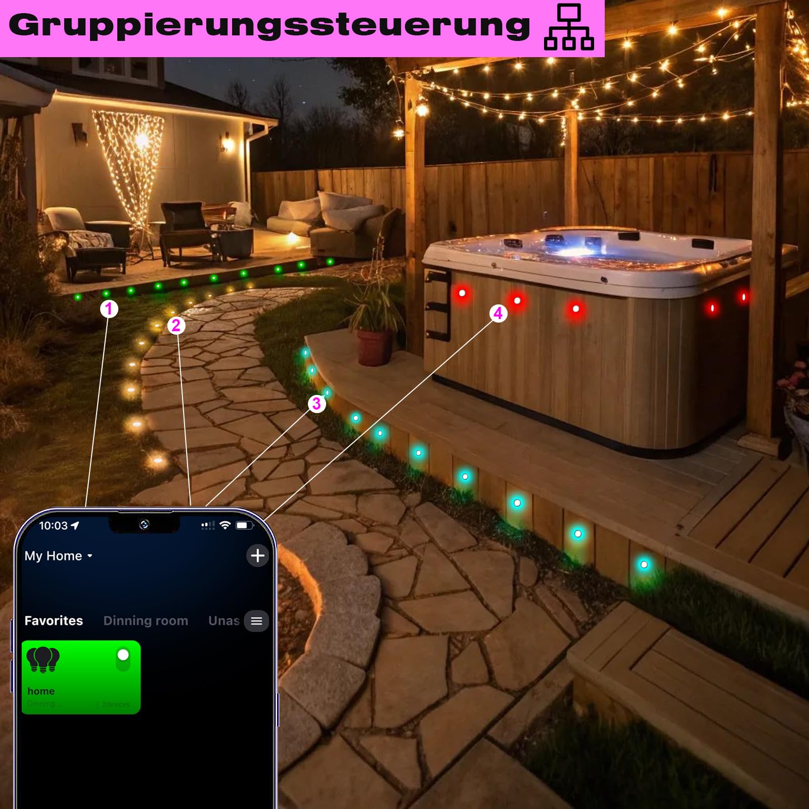 10er Wifi RGB Terassenbeleuchtungen Bodeneinbaustrahler aussen Arbeitet mit Alexa, DC12V Ø61mm 1.5W Große Größe Led bodenleuchten Einbaustrahler Boden Spots außenbereich