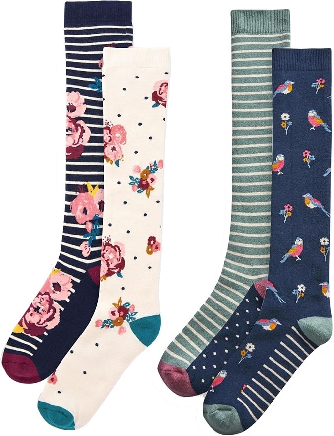 Ladies Ex Store Welly Socks 4 Pack Wellington Boot Socks Floral