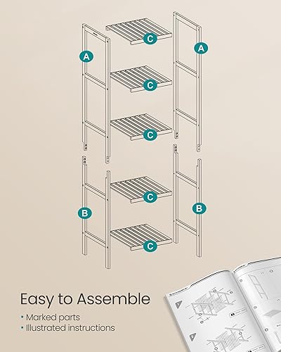 Miniatura 7 de SONGMICS - Estante de bambú de 5 niveles, estante estrecho, de almacenamiento multifuncional, esquinero, para cocina, sala, dormitorio, entrada,
