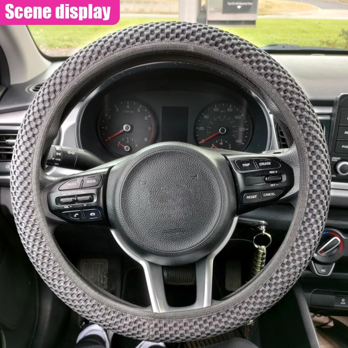 Elastic Stretch Steering Wheel Cover, Anti-Slip 15 inch Microfiber Odorless Breathable Ice Silk Car Steering Wheel Protector, Easy Carry, Warm in Winter & Cool in Summer (Grey) - Image 6