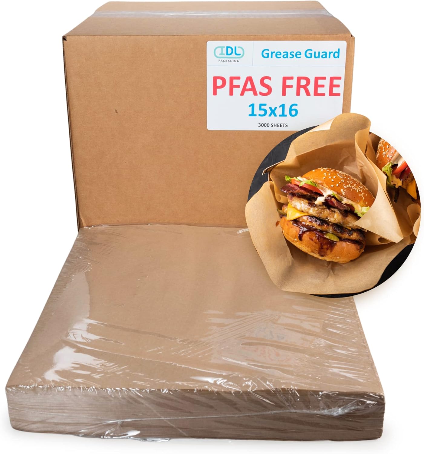 IDL Packaging 15" x 16" PFAS Free Grease Proof Paper Sheets