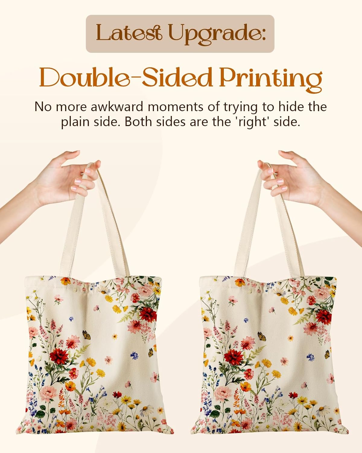 Cute Canvas Tote Bag for Women - with Magnetic Buckle and Zipper Inner Pocket for Girls Aesthetic Cotton Tote Bags - Image 5