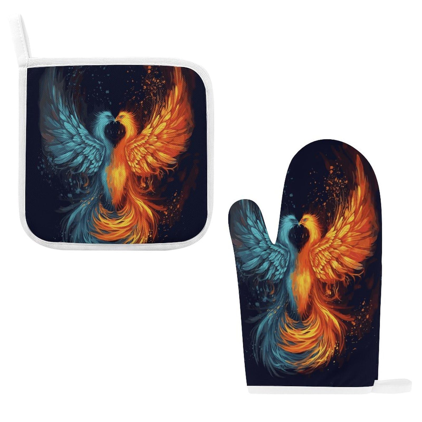 Fodpand Style Fire And Water Phoenix Oven Mitts And Pot Holders Sets