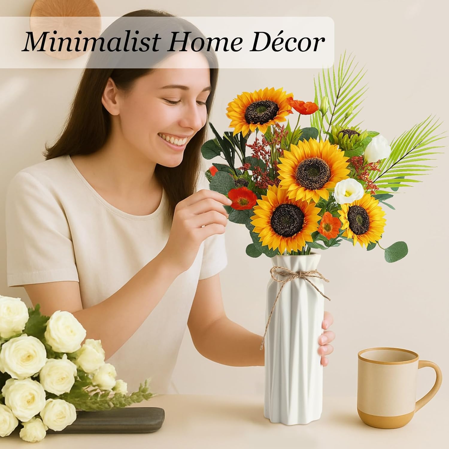 Matte Ceramic Bud Vases Set of 3, BEAHOT White Bulk Vases, Modern Minimalist Boho Farmhouse Decorative for Wedding, Table Centerpiece, Pampas Grass&Dried Flowers, Shelf Decoration