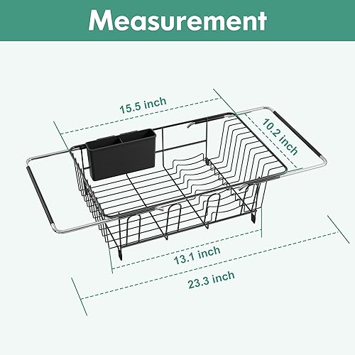 Miniatura 3 de romision Escurridor de platos para fregadero, escurridor de platos con escurridor para encimera de cocina, uso para encimeras y fregaderos y sobre