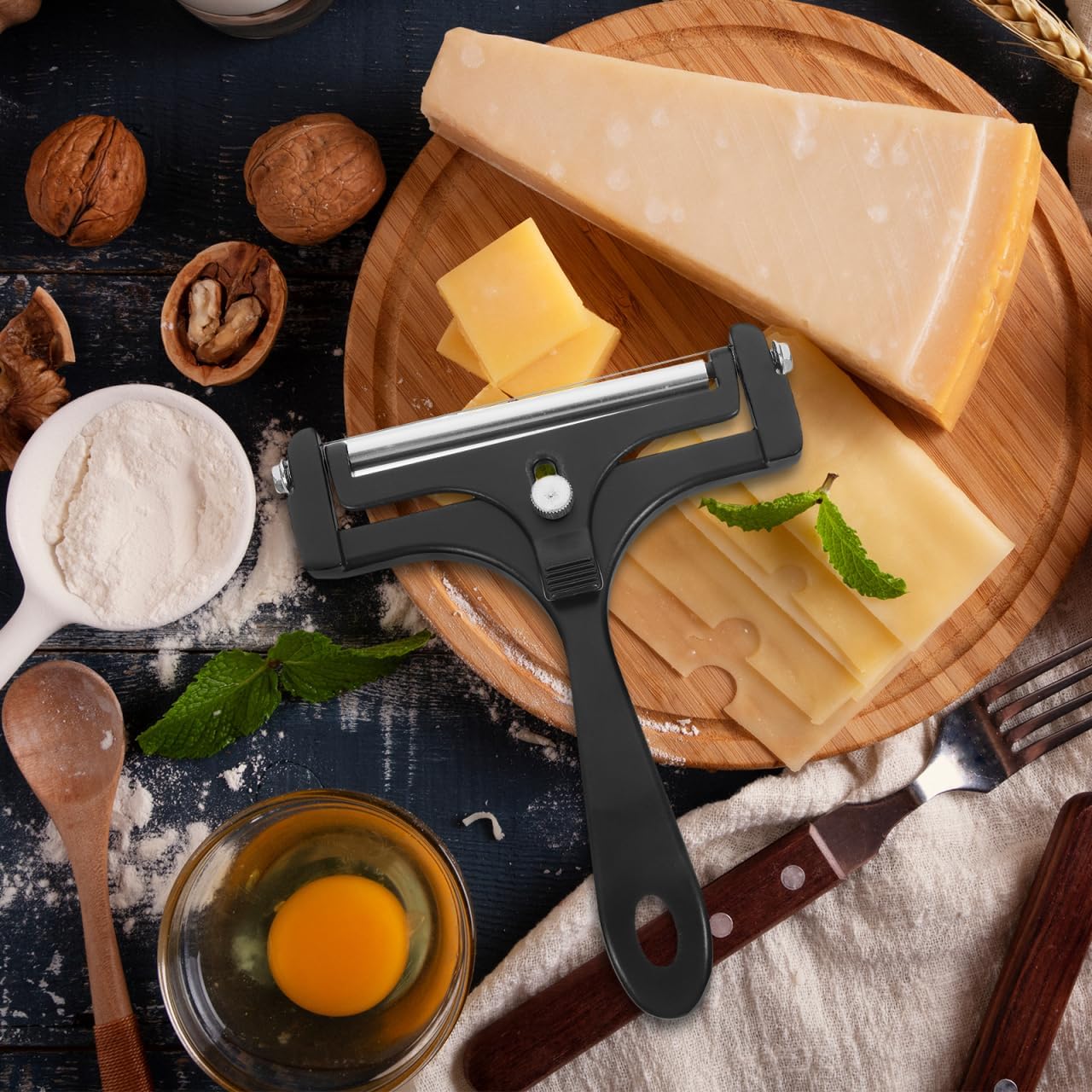 TOYANDONA Hand Held Cheese Slicer Wire Cheese Cutter for Block Butter Slicer Compact Kitchen Supply with 4 Wire Blades Easy Grip and Storage for Home Kitchen Use