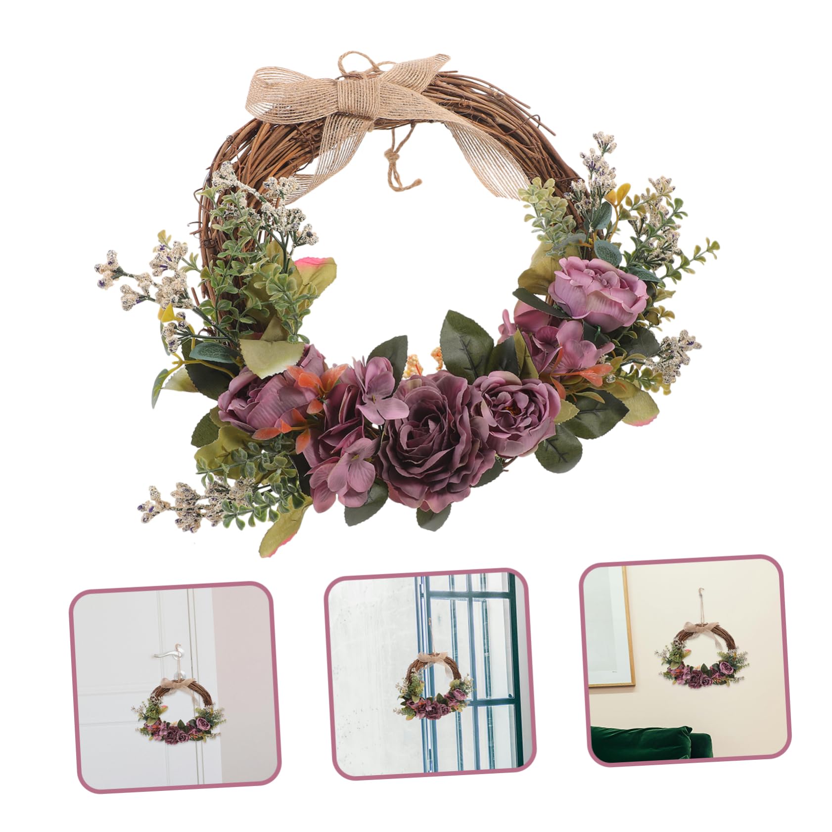 POPETPOP 2pezzi Ghirlanda Decorativa Stile Europeo Con Fiori Artificiali Di Peonia Decorazione Per Porta Festività e Matrimonio Realizzata Materiale Setosa Resistente e Durevole