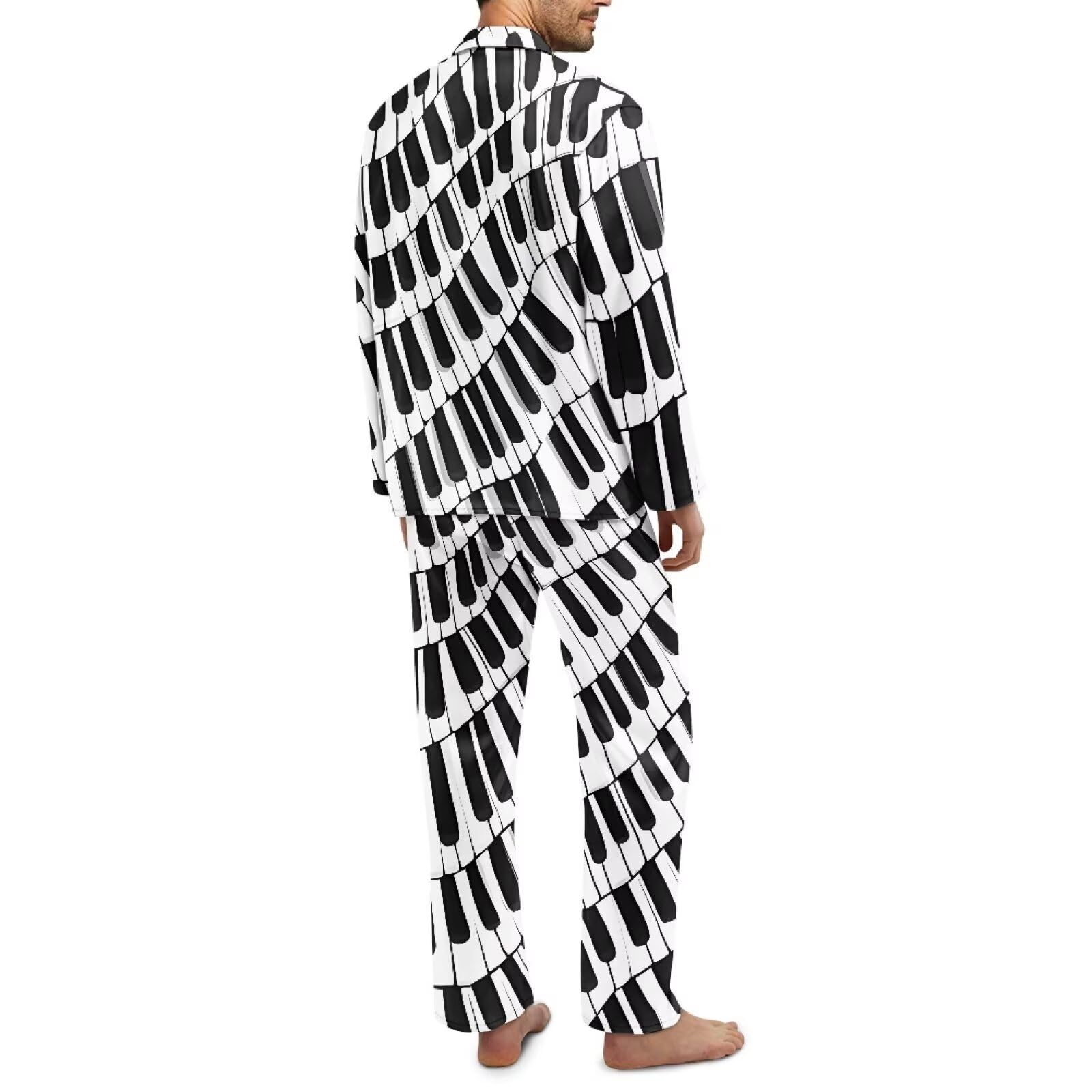 Xoenoiee Pigiama da uomo morbido con colletto dentellato, a maniche lunghe, 2 pezzi, per autunno e inverno, taglie XS-4XL
