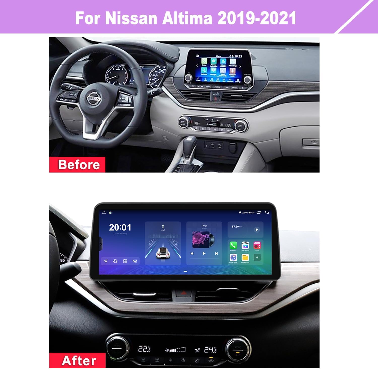 12.3" Android Car Stereo for Nissan Altima 2019-2025 Wireless Apple Carplay Android Auto Car Radio Bluetooth Head Unit QLED Touch Screen 1920x720 GPS Navigation (8-128GB Plus)
