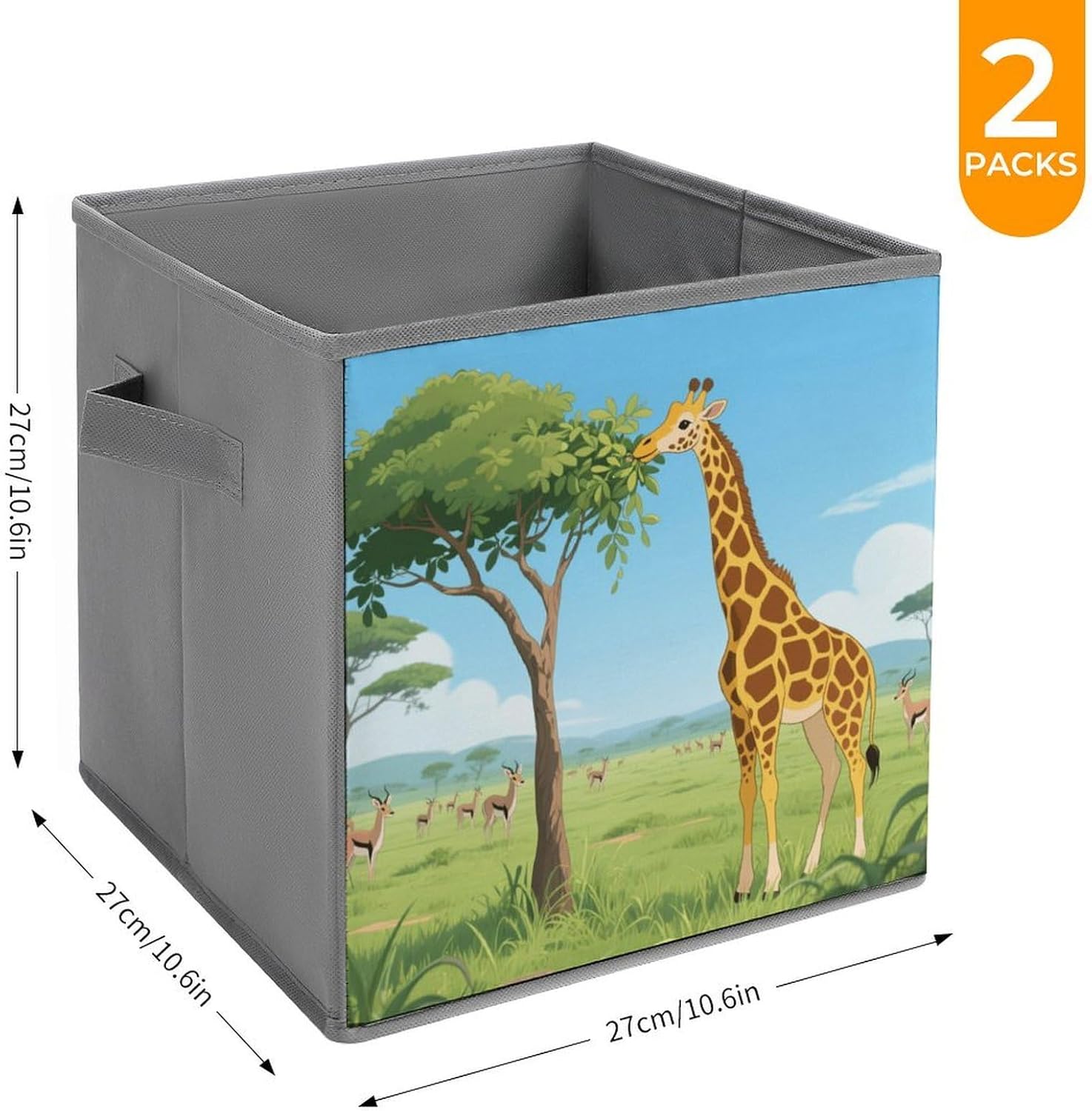 2-piece Oxford Cloth Storage Box Giraffe Eating Leaves Printed Storage Box for Storing Clothes/shoes Multi-purpose Wardrobe And Cabinet Storage