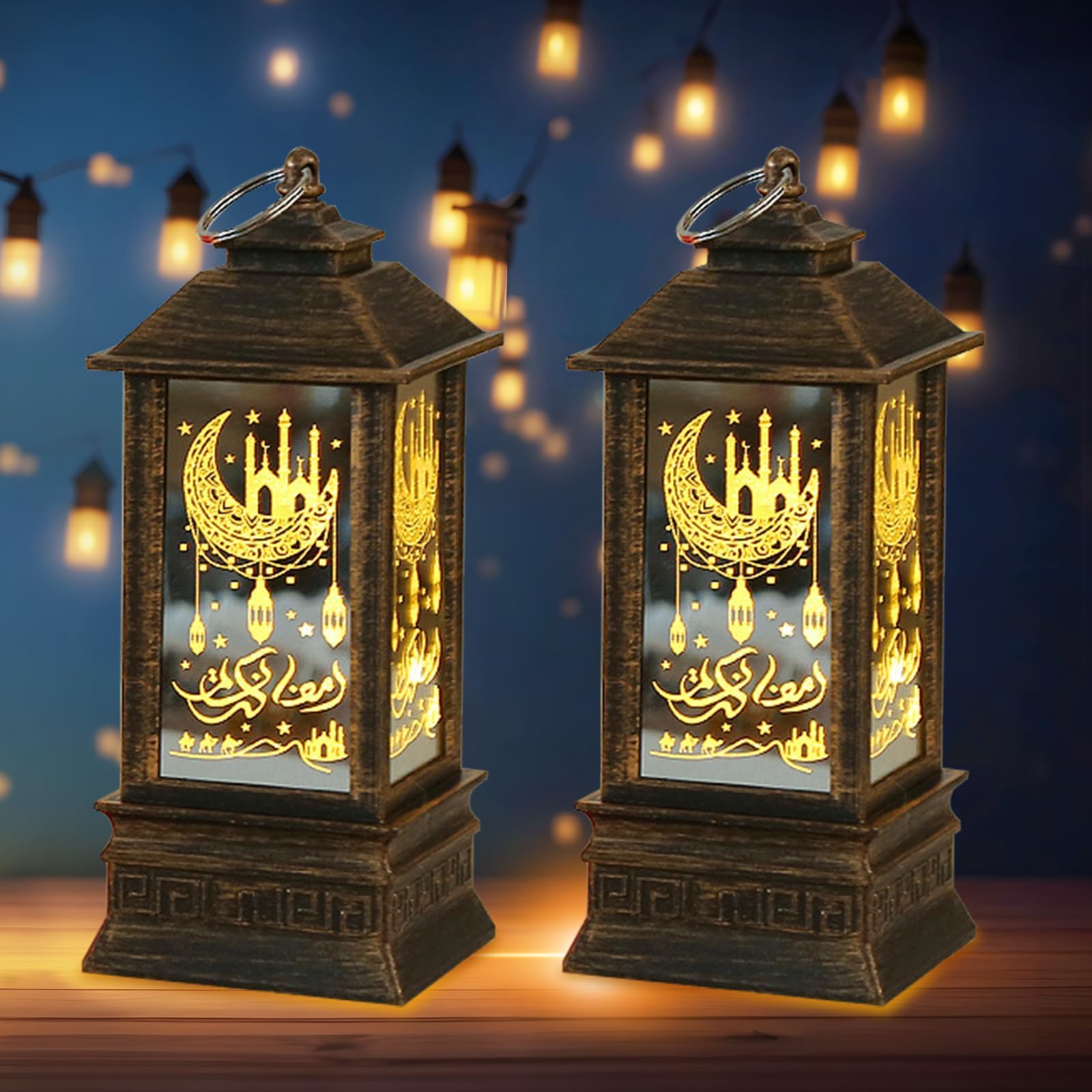 Hying 2 Pieces Ramadan Lanterns 5.2" Height Size Hanging Lamp Decoration Eid Mubarak Flameless Candle Lanterns Moroccan Decorative Lantern Ramadan Gifts Eid Mubarak Lamp for Home Tabletop Decor