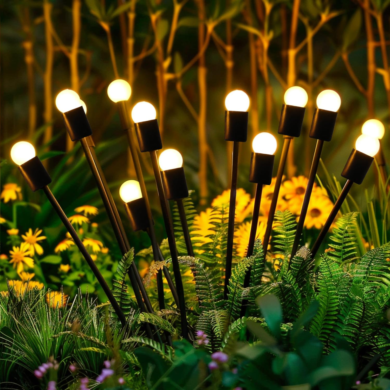 Aigostar Warm Led Solar Garden Lights Outdoor 4 Pack - White Waterproof Solar Path, Firefly, Sway & Stake Lights For Patio Pathway Decoration