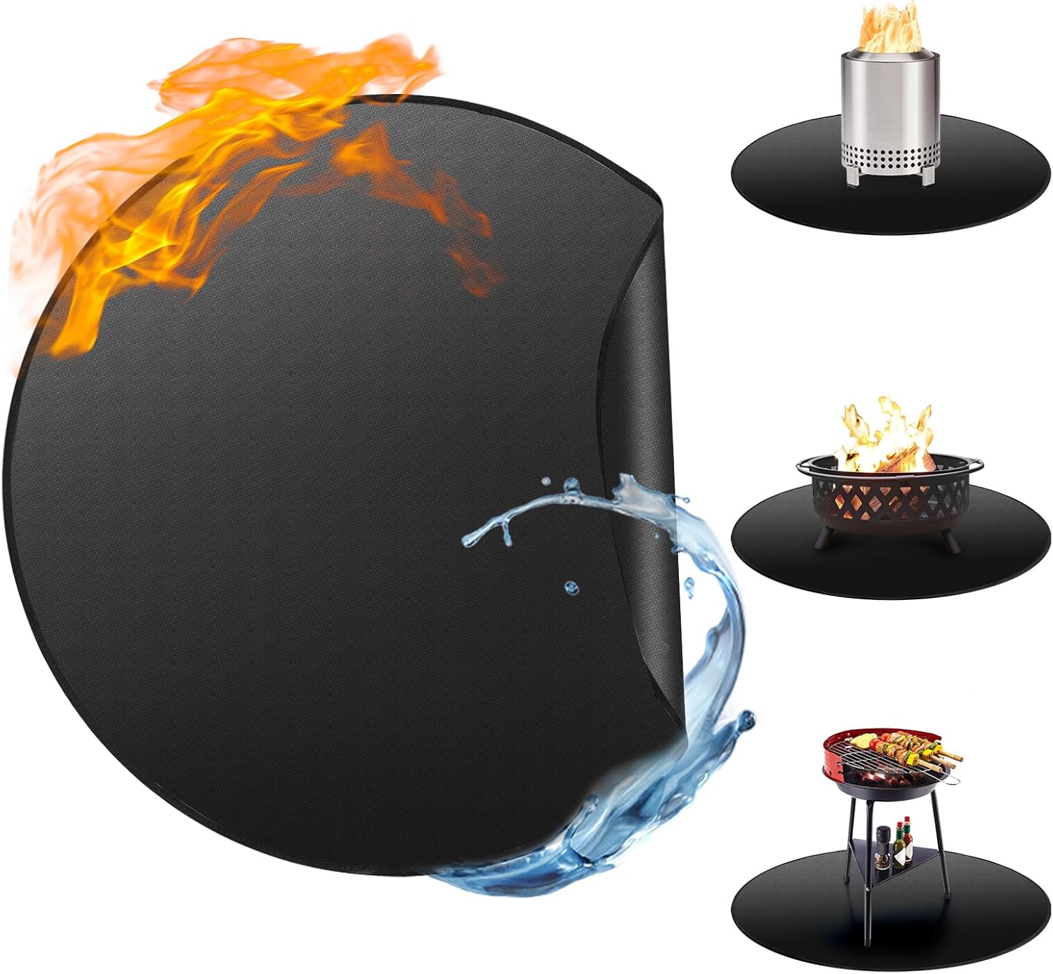 36" Fire Pit Mat for Solo Stove Bonfire, 4-Layer Fireproof Mat Round Under Grill Mat for Deck,Patio,Grass,Reusable Oil-Proof and Waterproof Fireplace Mat BBQ Floor Mat for Solo Stove Accessories