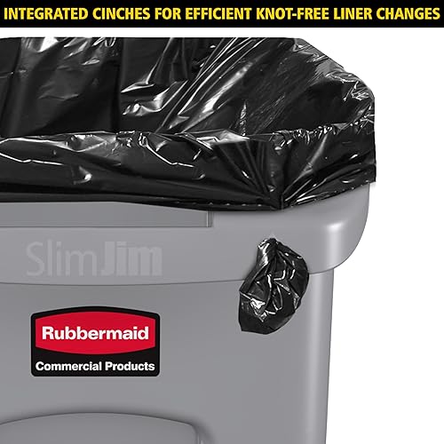 Vista 6 de Rubbermaid Commercial Products Slim Jim - Basurero rectangular de plástico con canales de ventilación, 23 gal, gris (FG354060GRAY)