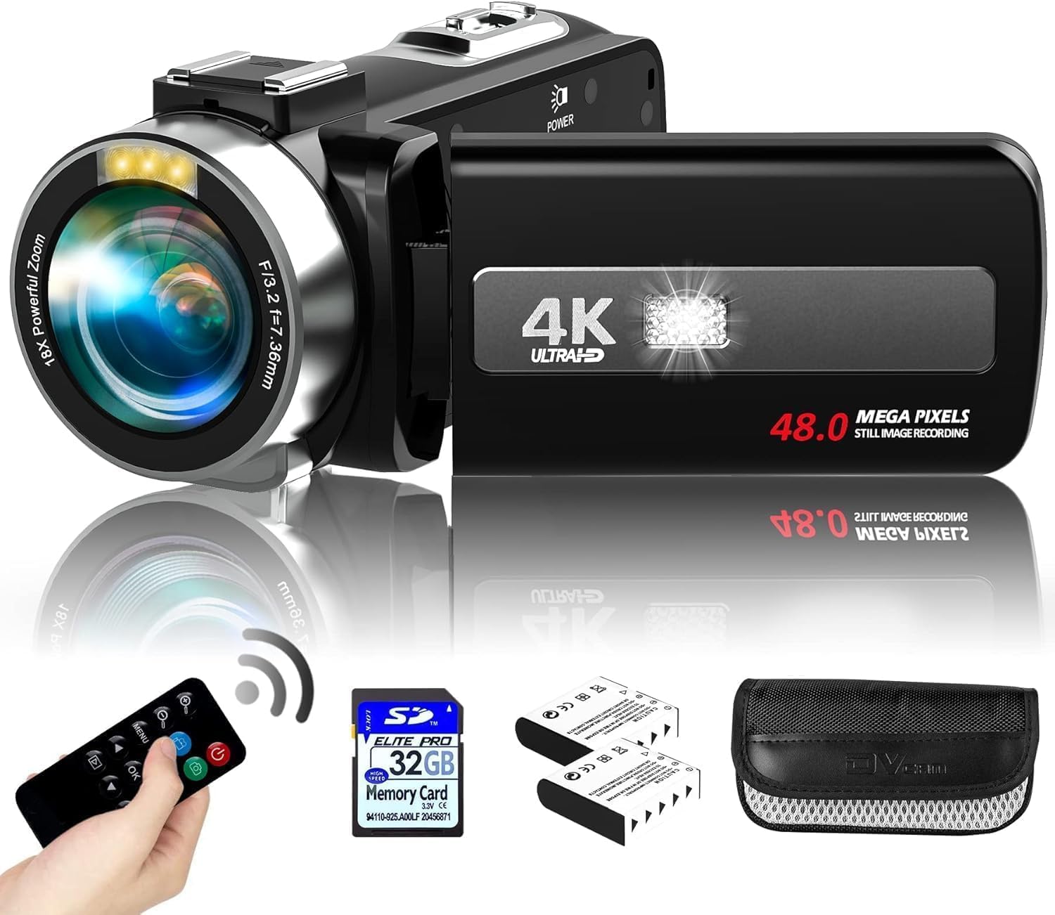 Video Camera 4K Night Vision Camcorder Digital, 48MP Vlogging Camera for YouTube, 18X Digital Zoom Camera Recorder 3" IPS Touchscreen with 32GB SD Card, Remote, 2 Batteries-image-16