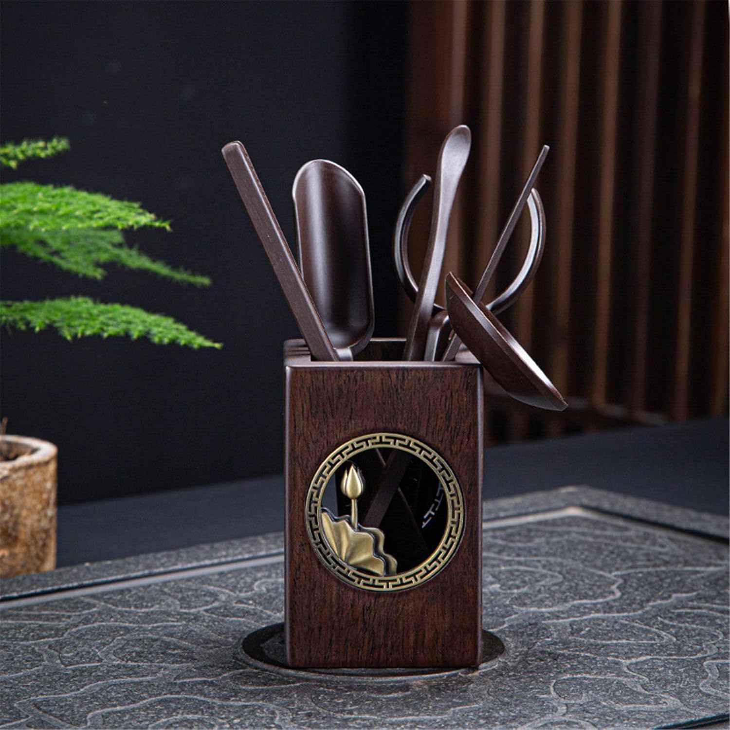 Ebony solid wood tea ceremony Kung Fu tea accessories set tea knife tea spoon tea pot pen tea ceremony-Color2