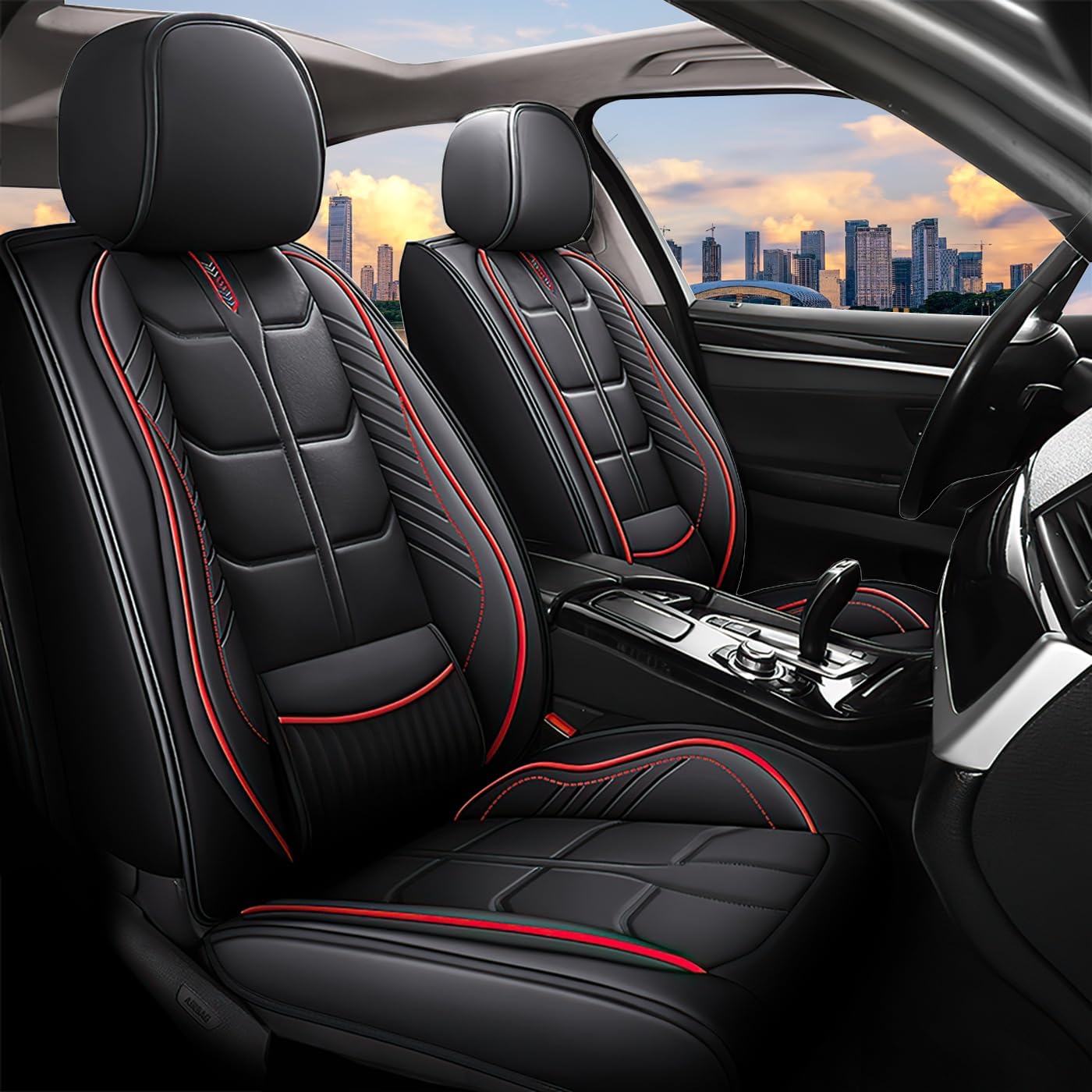 Car Seat Covers Custom Fit for Ford F-150 2003-2025 for Pickup Trucks | Universal Split Bench Design | 5-Seat Full Set,Black Red