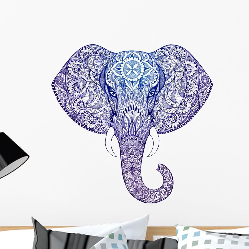 Wallmonkeys FOT-77592288-24 WM79760 Tattoo Elephant with Patterns and Ornaments Peel and Stick Wall Decals, 24" H x 24" W-Medium