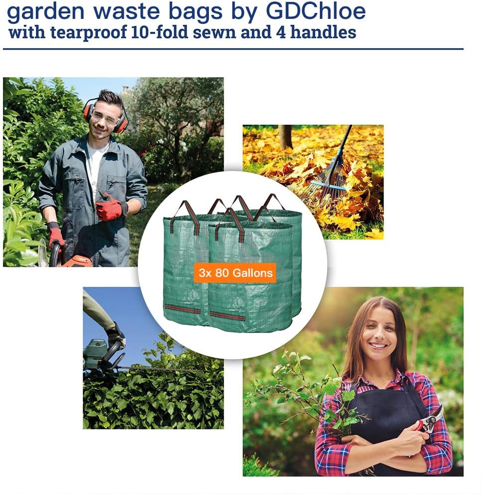 COCOCKA 3-Pack 80 Gallons Reusable Garden Waste Bags(H33,D26.7 inches)- Heavy Duty Gardening Bags, Lawn Bags,Reusable Trash Can,Leaf Bags,Yard Waste Bags with 4 Handles : Patio, Lawn & Garden