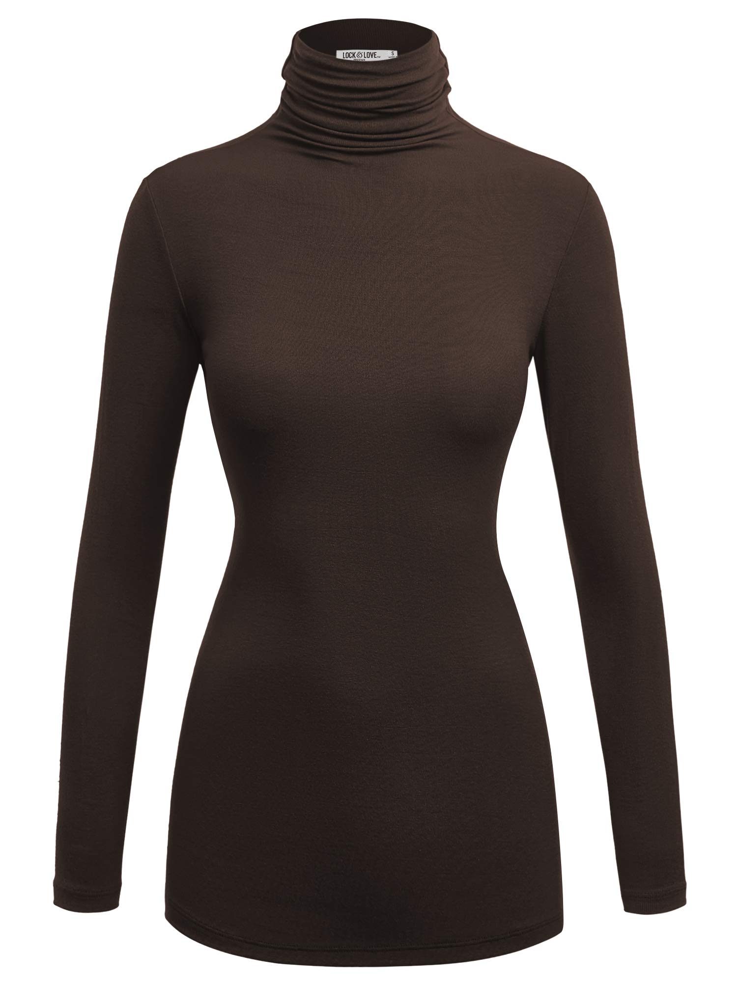 Lock and Love Women's Turtleneck Top Lightweight Long Sleeve Slim Fit Pullover, Soft Rayon Stretch Layering Basic, S-3XL
