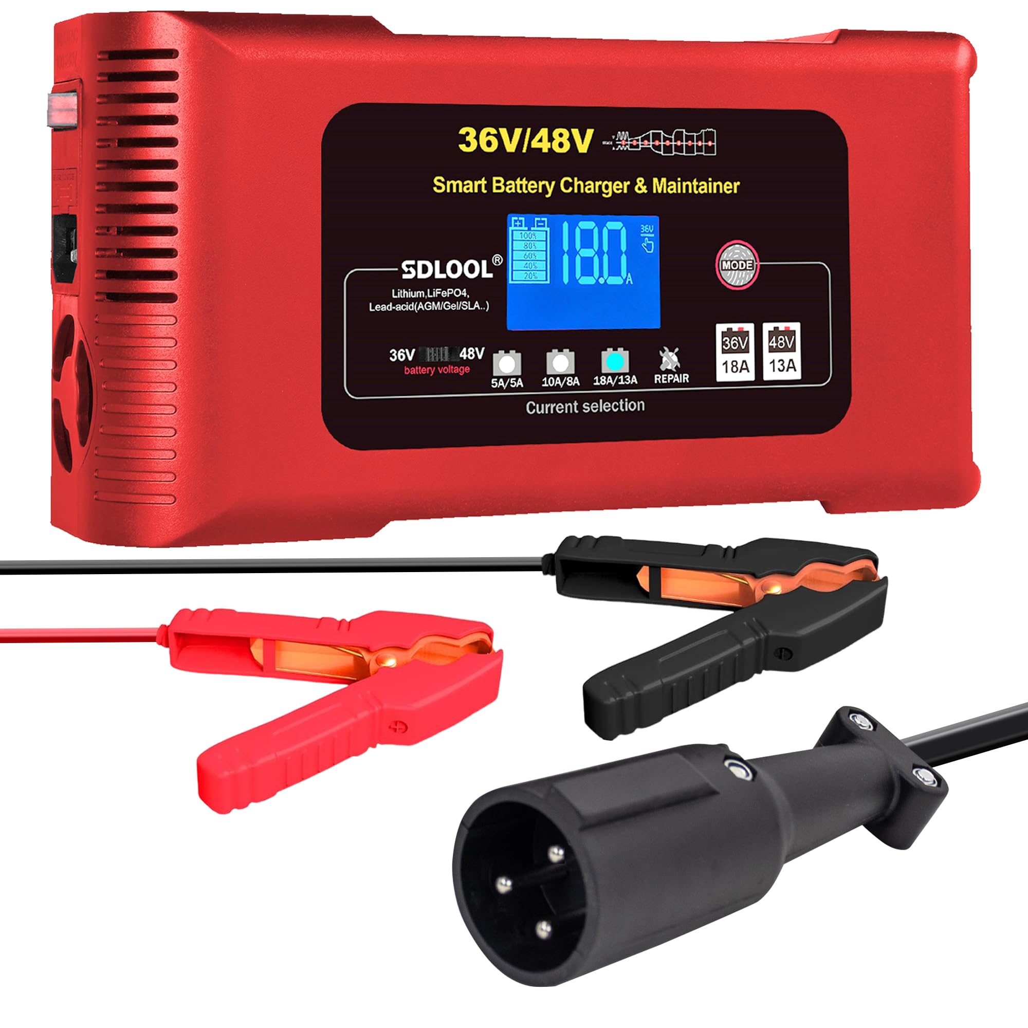 Golf Cart Battery Charger 36V 18A and 48V 13A, Car Battery Charger Smart Trickle Charger Lithium LiFePO4 Lead-Acid AGM/Gel/SLA Battery Charger for Club Car Truck Boat