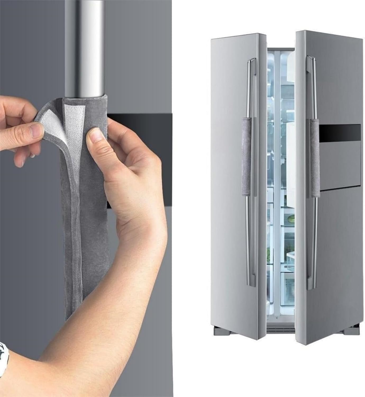 4 PCS 15.7 in Refrigerator Door Handle Covers Kitchen Appliance Decor Handles Anti-Skid Anti-Static Protector Fridge, Dishwasher Oven Keep Off Fingerprints,Food Stains （Grey）