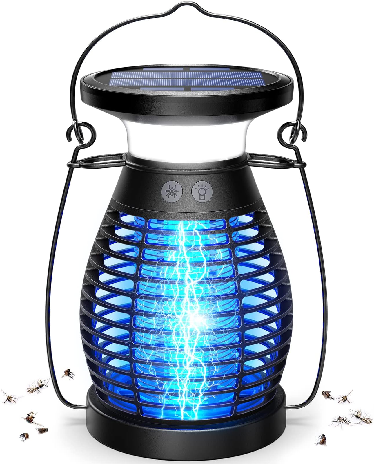 Solar Bug Zapper Outdoor Waterproof, Cordless & Rechargeable Mosquito Zapper with 4200V High Powered UV Light, 3 in 1 Fly Zapper Up to 2100 Sq Ft Can Attract Gnats, Mosquitoes, Flies, Moths