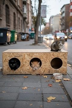 Reyo Cat House Outdoor Suitable 3-Piece Wooden Cat House OSB 93x41x39 cm - CAT11