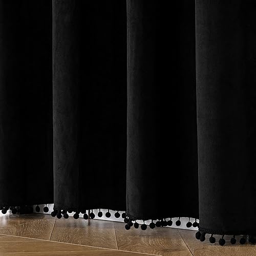 Miniatura 5 de Victree Cortinas opacas de terciopelo con pompones para dormitorio, cortinas opacas de 52 x 90 pulgadas de largo, oscurecimiento de la habitación,