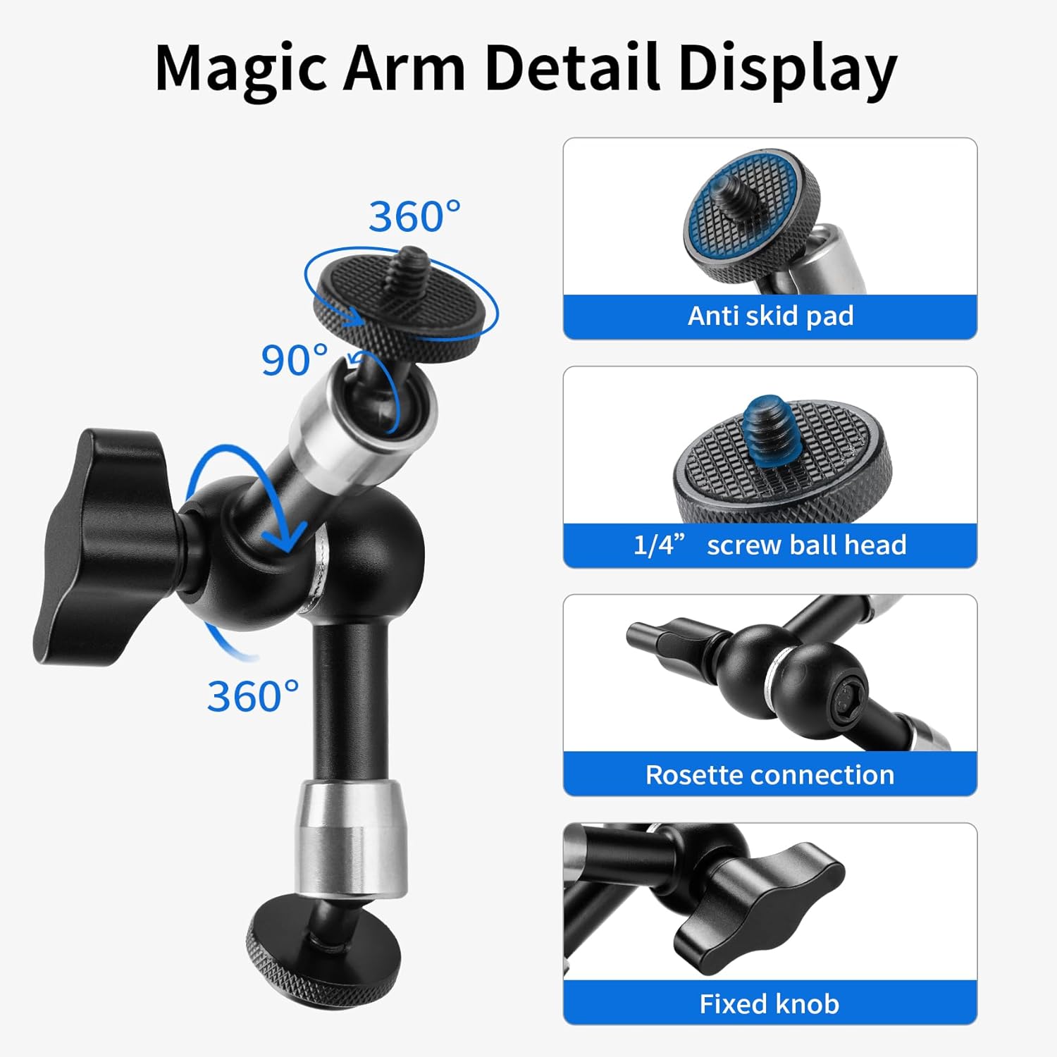 Selens Adjustable Car Magnetic Camera Mount Kit: 88MM Magnetic Base and 6inch Magic Arm, Magnet Mount for Action Camera,Compatible with Cars/Boats/Gym/Iron Made Surfaces