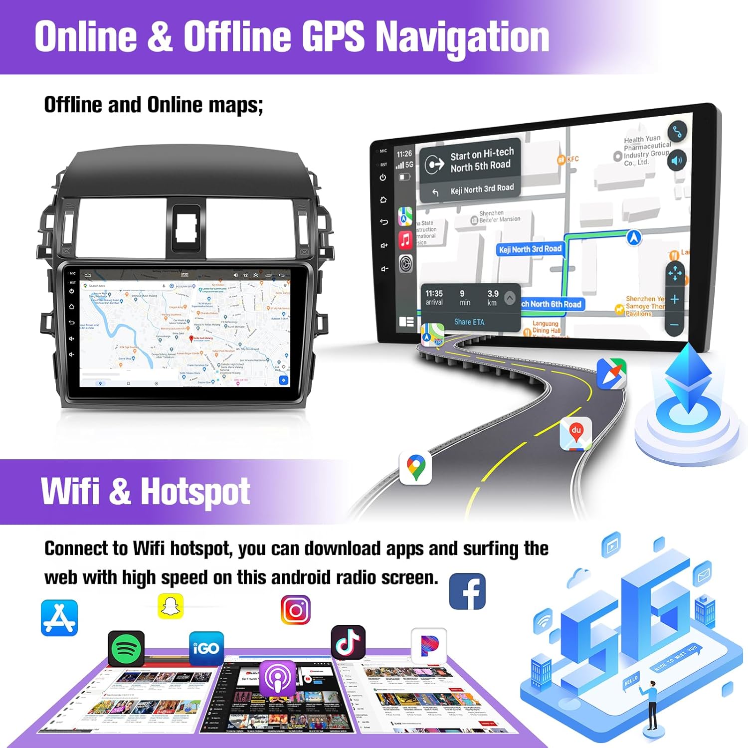 Leadfan 64G Car Radio for Toyota Corolla 2009 2010 2011 2012 2013, 9inch Screen for Corolla Stereo with Carplay Android Auto GPS Backup Camera