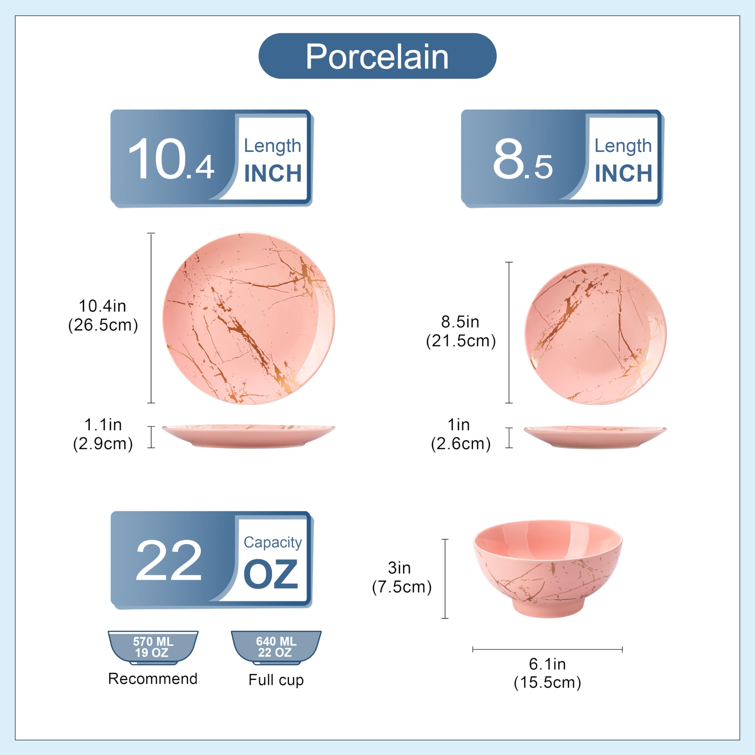 LOVECASA Service de table en porcelaine 12 pièces pour 4 personnes, design rose à motif doré, compatible lave-vaisselle, polyvalent toutes occasions, assiettes plates, assiettes à dessert et bols